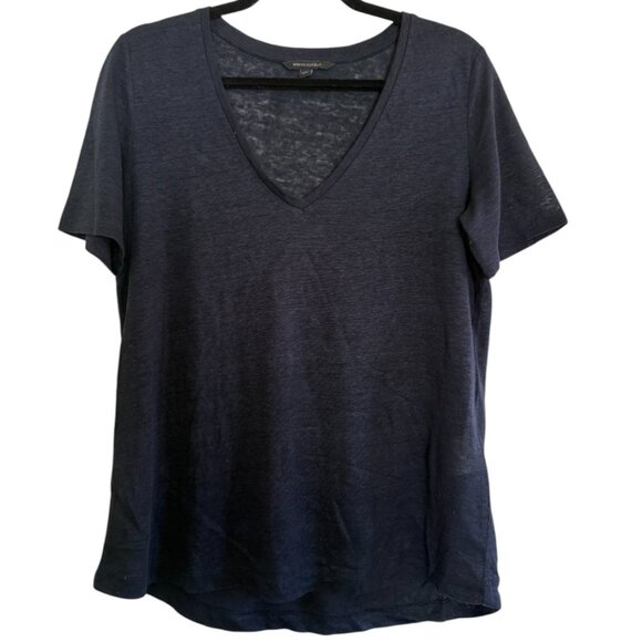 Banana Republic Dark Gray 100% Linen V-Neck Short Sleeve T-Shirt - Large - Picture 1 of 2